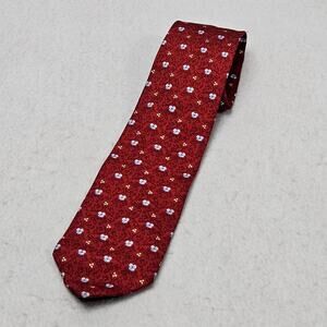 Floral Tie Metropolitan Museum Of Art Red Blue Flowers 100% Silk Made In Italy